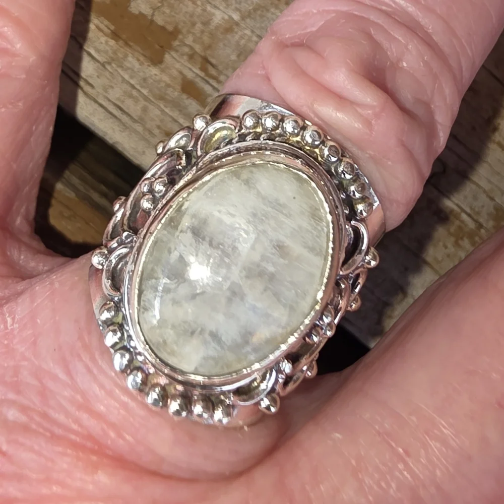 Rainbow Moonstone Boho Style Ring in 925 Sterling Silver (6.75) - Picture 10 of 16